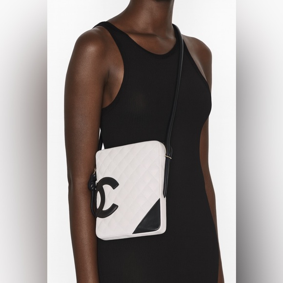 CHANEL Cambon Line White/Black CC Logo Leather Shoulder Bag - Picture 2 of 15